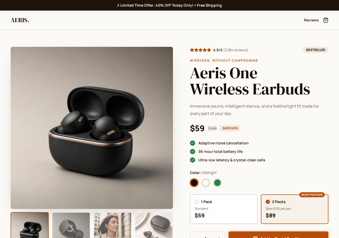Vortex Shopfront premium wireless earbuds product page