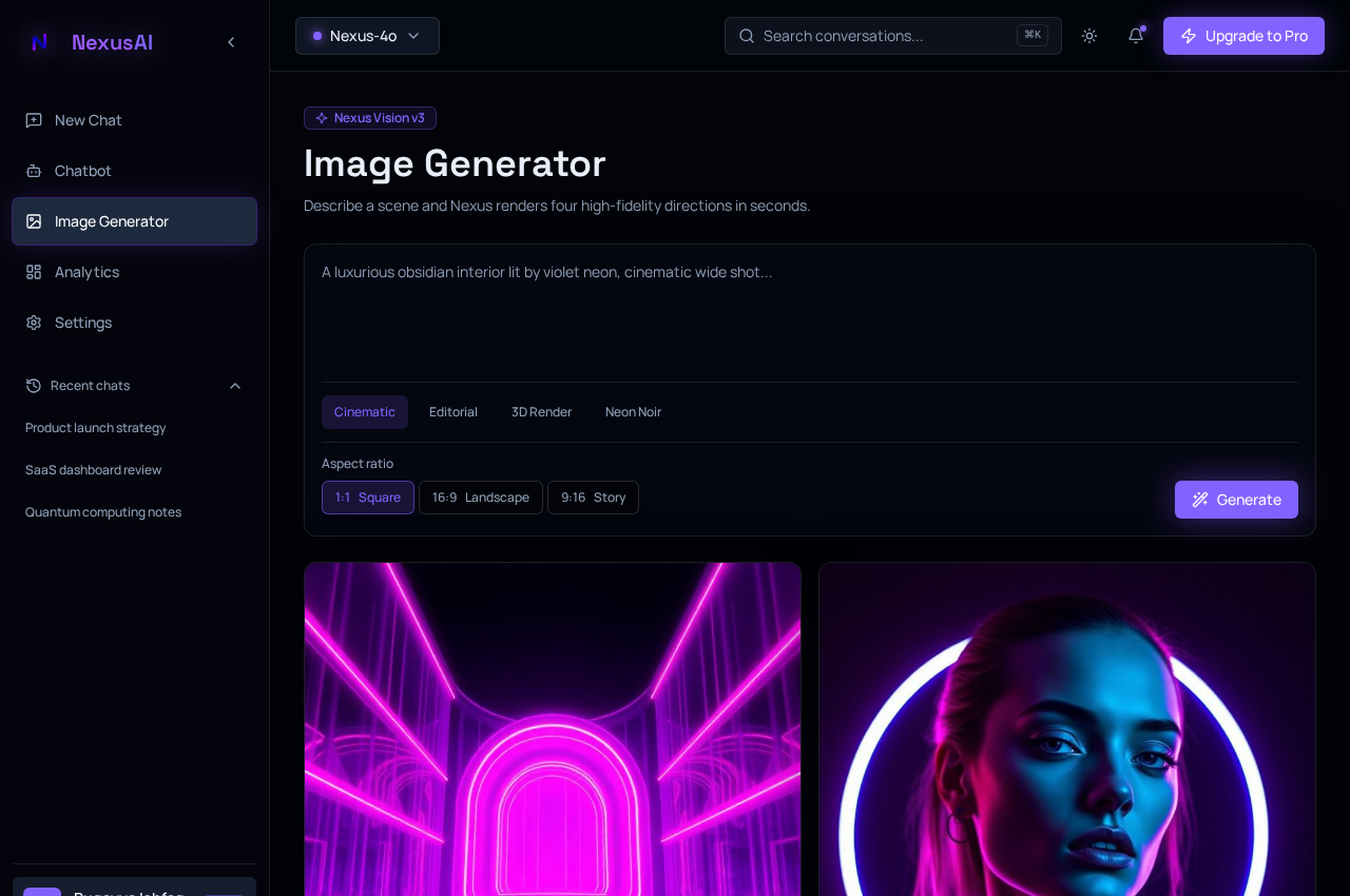NexusAI image generation workspace